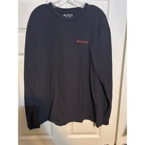Columbia Mens XL Long Sleeve Graphic T-Shirt Black Mountain Back Print Cotton